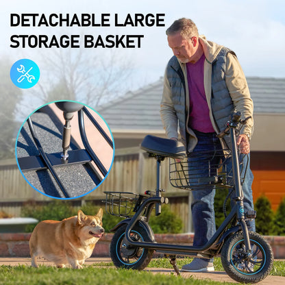 Athletgo C1S 550W 18.6MPH Speed Upto 25 Miles Electric Scooter with Seat and Baskets, Black/Red
