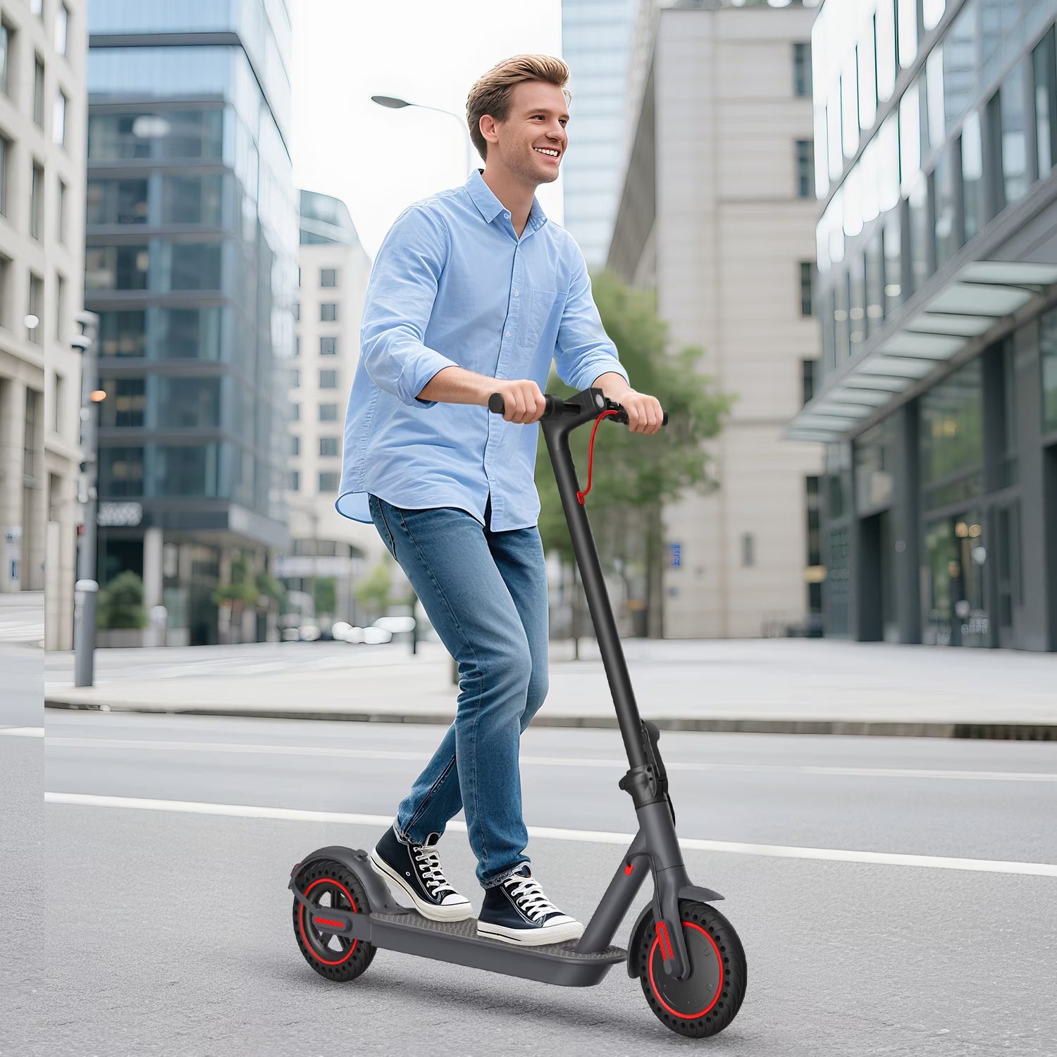 OBX 350W Electric Scooter for Adults, 18MPH & 12-16 Miles Range, 8.5" Solid Tires, Foldable Commuting E-Scooter with APP Control & Brake System