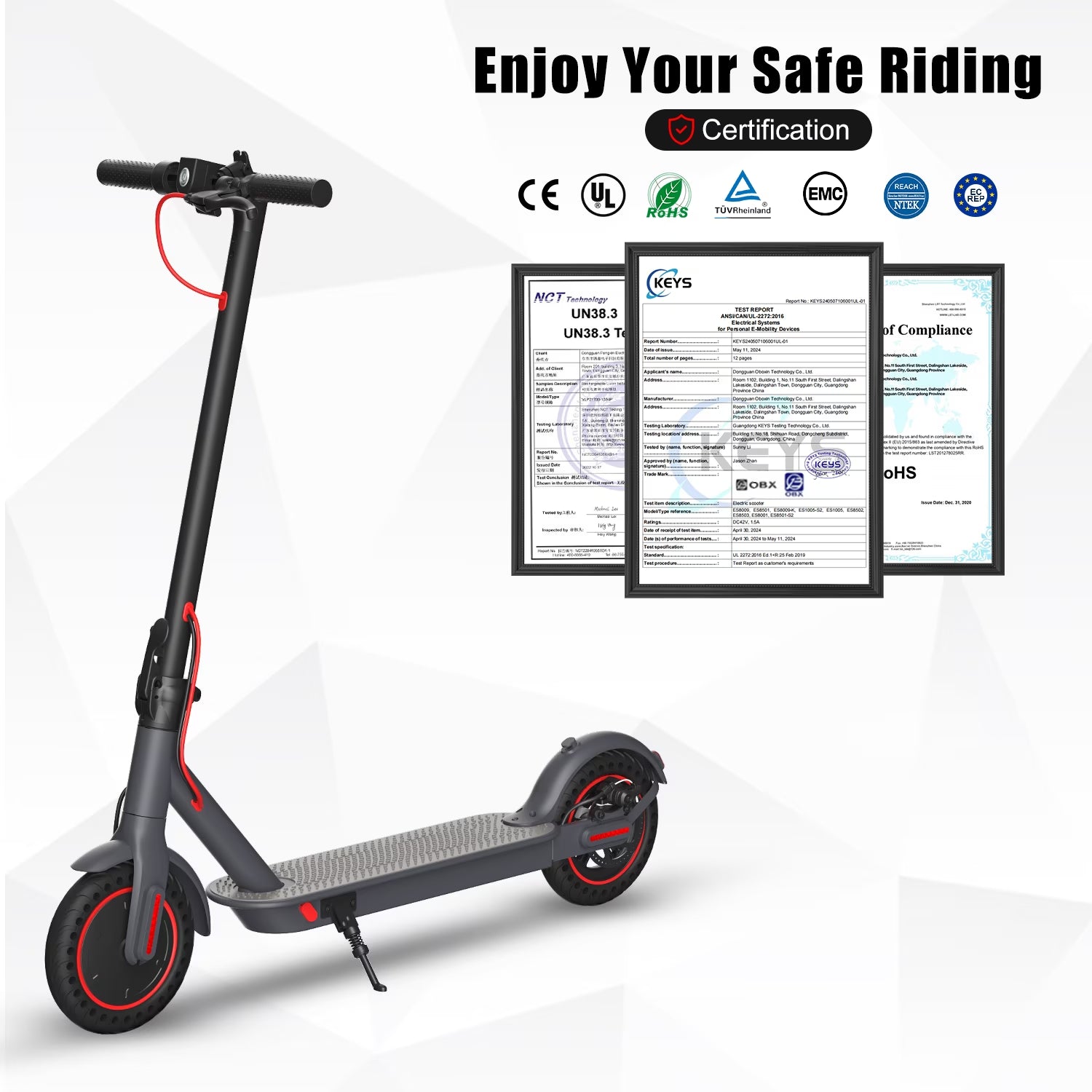 OBX 350W Electric Scooter for Adults, 18MPH & 12-16 Miles Range, 8.5" Solid Tires, Foldable Commuting E-Scooter with APP Control & Brake System