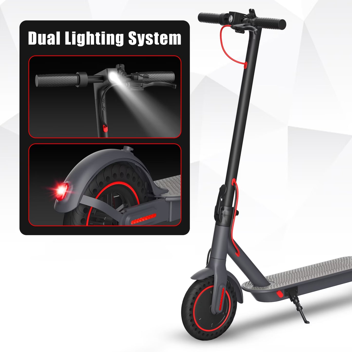 OBX 350W Electric Scooter for Adults, 18MPH & 12-16 Miles Range, 8.5" Solid Tires, Foldable Commuting E-Scooter with APP Control & Brake System