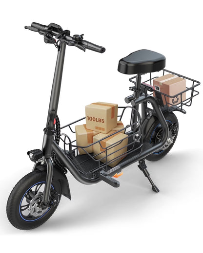 Athletgo C1S 550W 18.6MPH Speed Upto 25 Miles Electric Scooter with Seat and Baskets, Black/Red